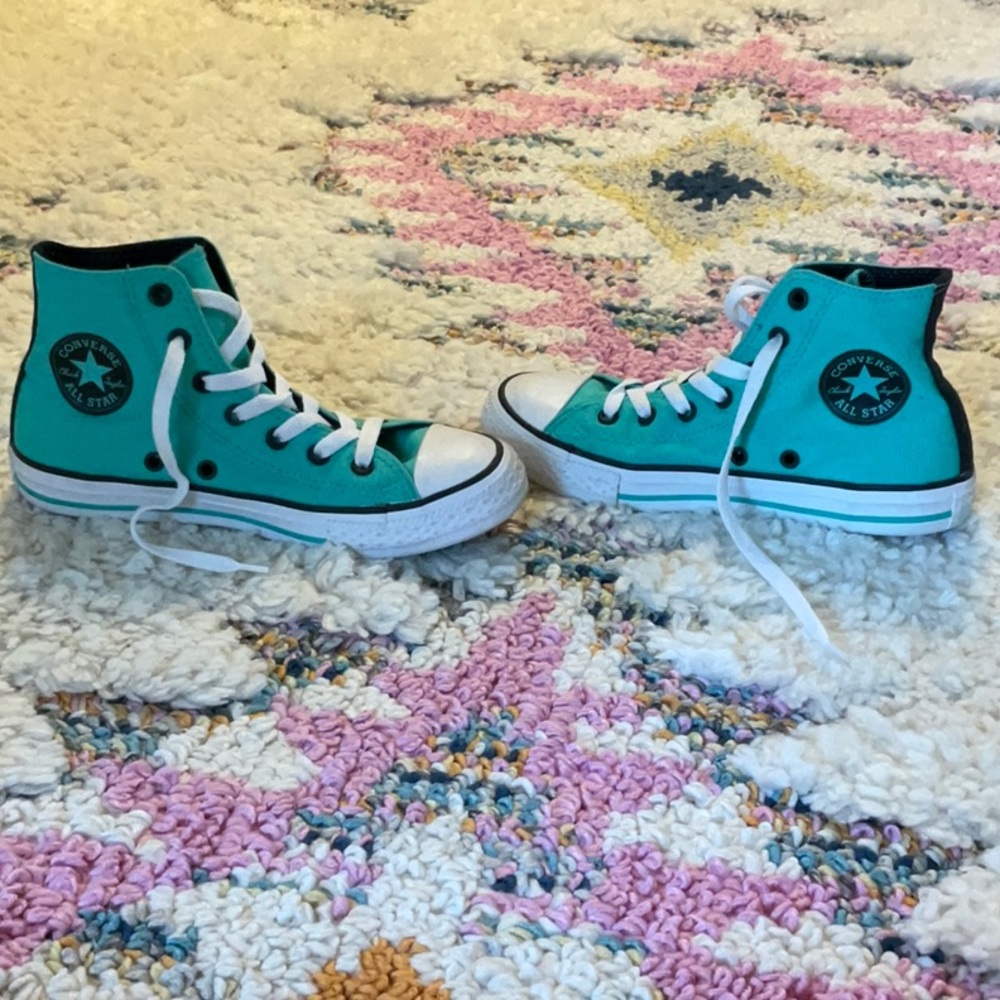 Teal Converse hightops